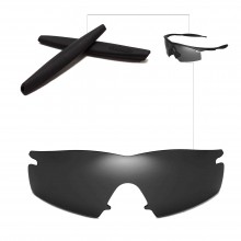 New Walleva Black Replacement Lenses + Black Earsocks For Oakley M Frame Strike Sunglasses